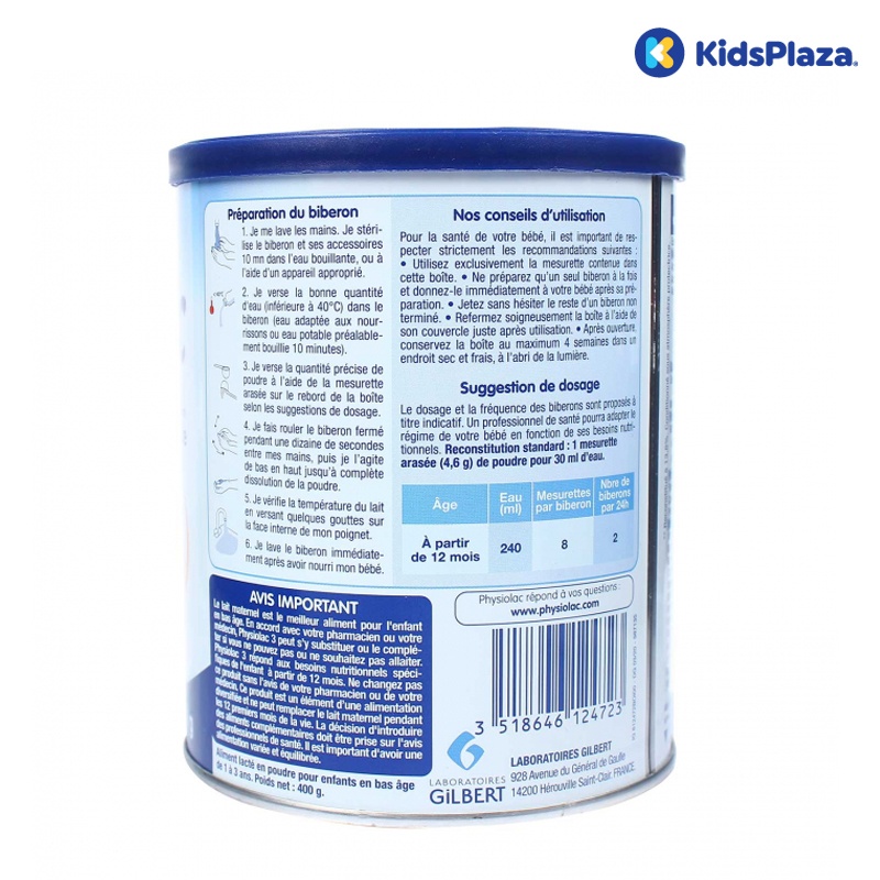 Sữa Physiolac số 3 400g New cho bé từ 1-3 tuổi hình 2
