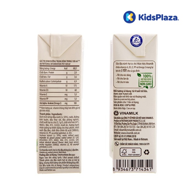 Sữa đậu nành Vinamilk hạt óc chó 4*180ml cho bé trên 4 tuổi hình 2