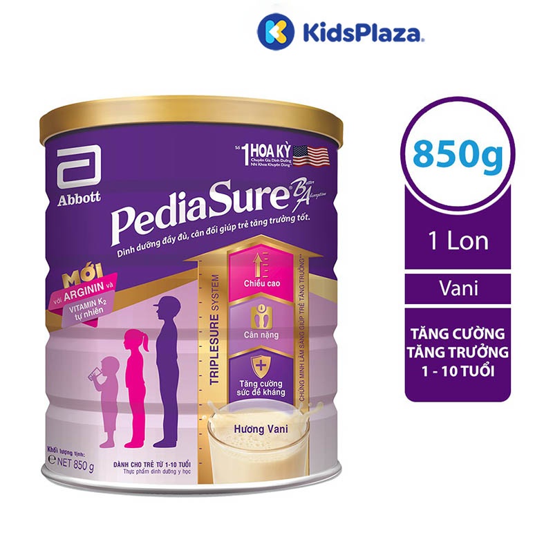 Sữa PediaSure BA 850g hương vani ít ngọt cho bé 1-10 tuổi hình 2