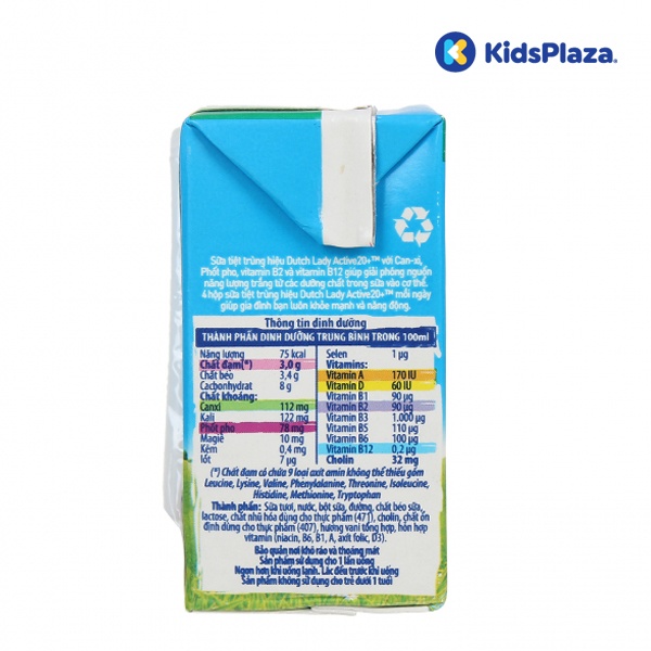 Sữa tươi tiệt trùng có đường Active 20+ Dutch Lady 110ml cho bé trên 1 tuổi hình 2