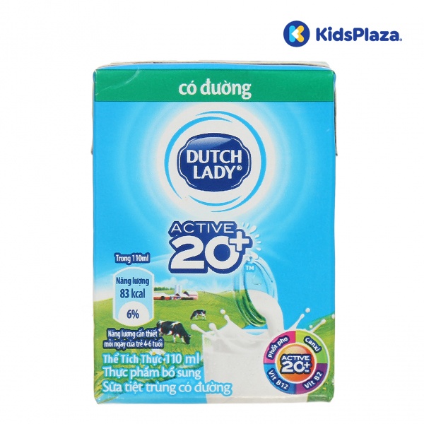 Sữa tươi tiệt trùng có đường Active 20+ Dutch Lady 110ml cho bé trên 1 tuổi hình 1