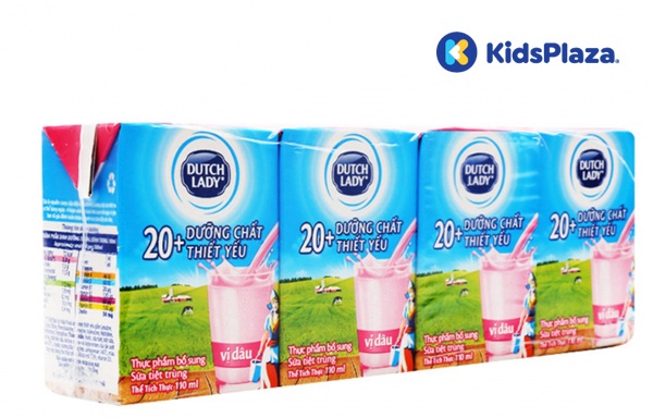 Sữa tươi tiệt trùng vị dâu Active 20+ Dutch Lady 110ml cho bé trên 1 tuổi hình 1