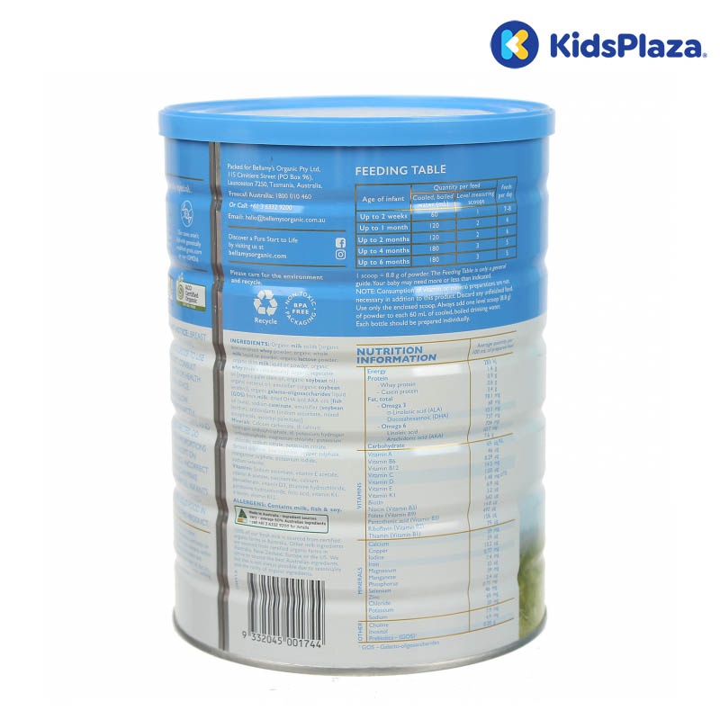 Sữa bột Bellamy’s Organic S1 900g cho bé 0-6M hình 2