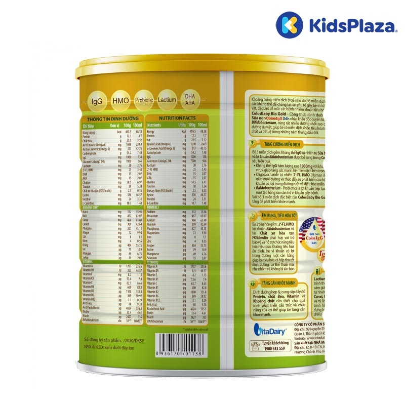 Sữa bột Colosbaby BIO Gold 0+ 800g cho bé từ 0-1 tuổi hình 2