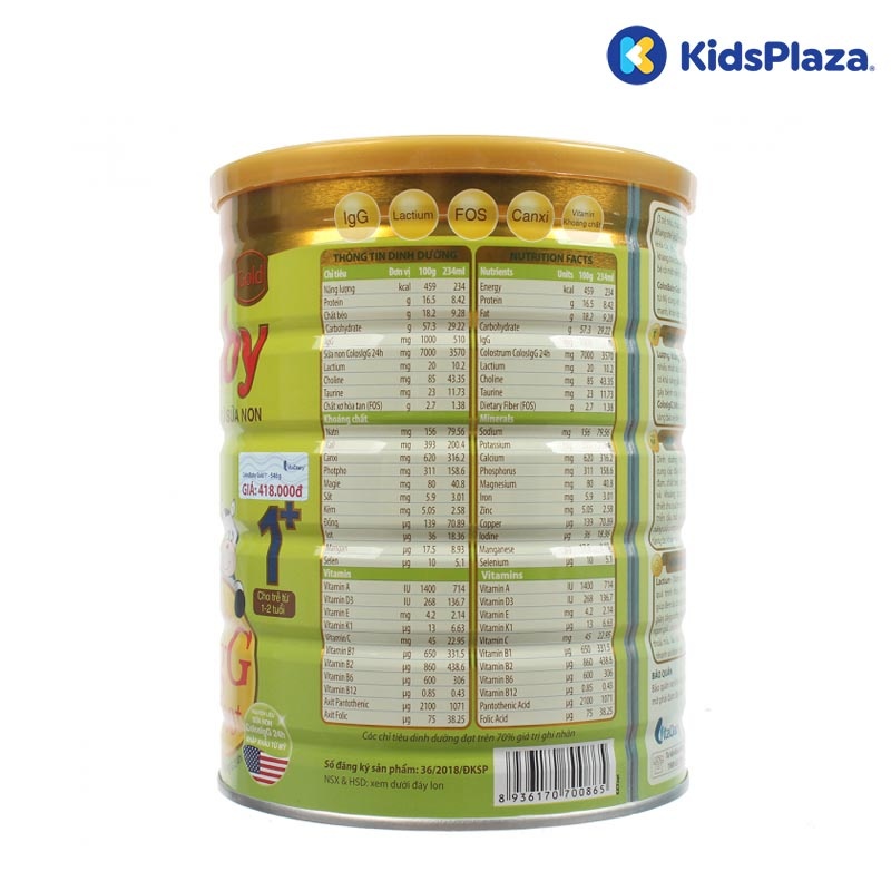 thành phần sữa Colosbaby Gold 1 546g cho bé 1-2 tuổi