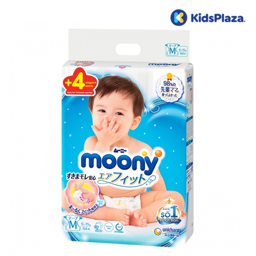 Bỉm - Tã dán Moony cộng miếng size M 64 + 4 (6 - 11kg) hình 1