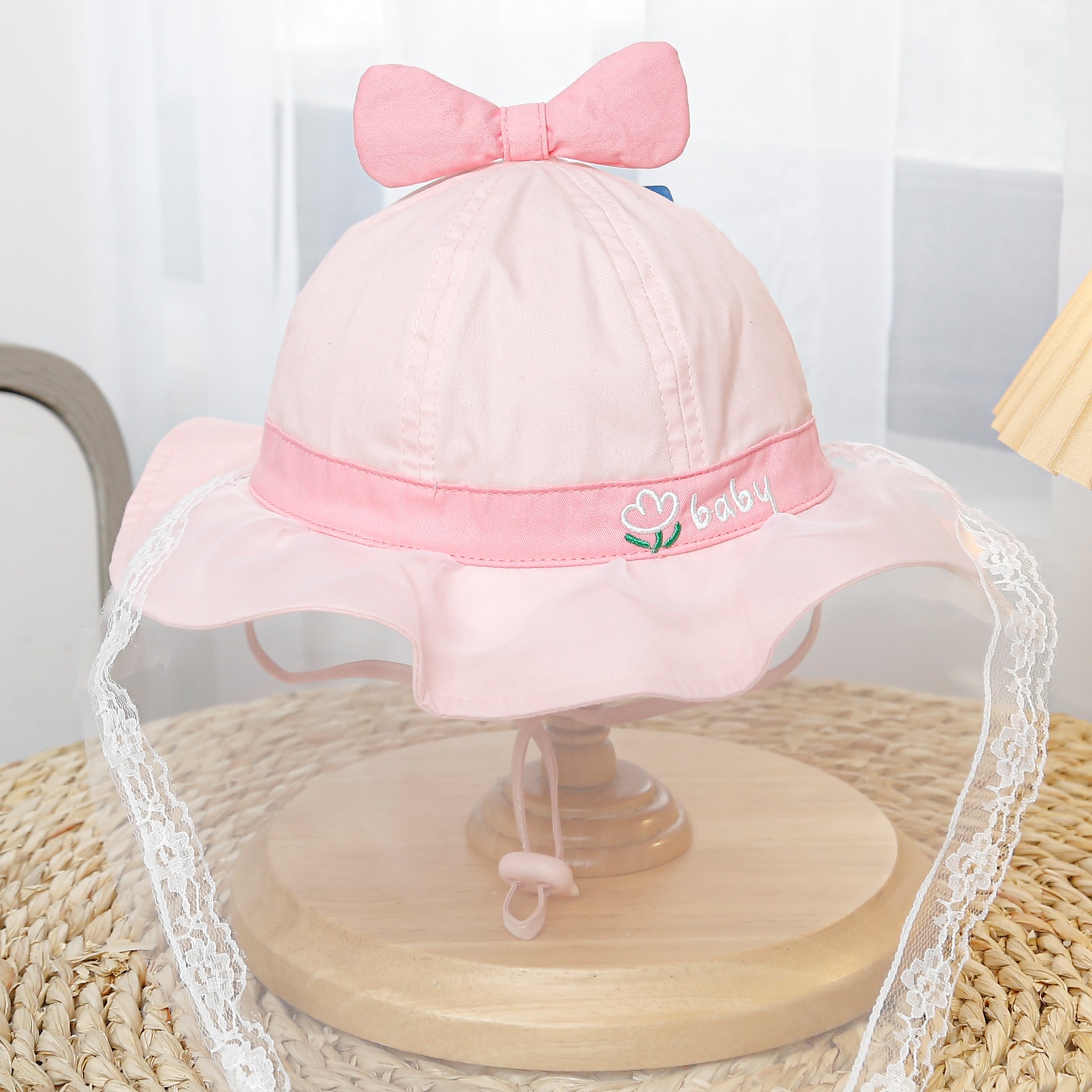 Mũ vành bé gái phủ voan Kidsplaza thêu baby DN25 (Màu Hồng) hình 1