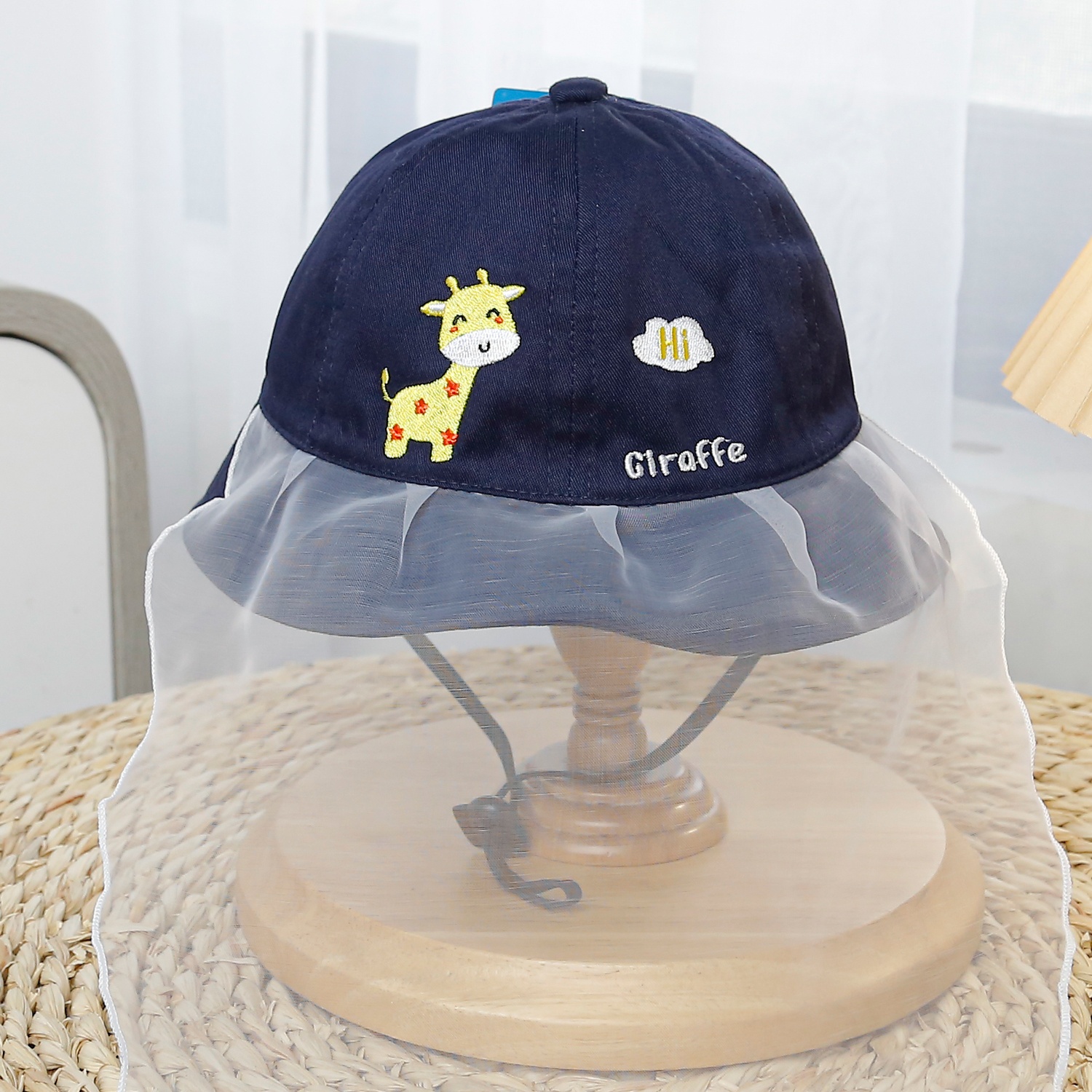 Mũ vành bé trai phủ voan Kidsplaza thêu hươu DN25 (Màu xanh đen) hình 1