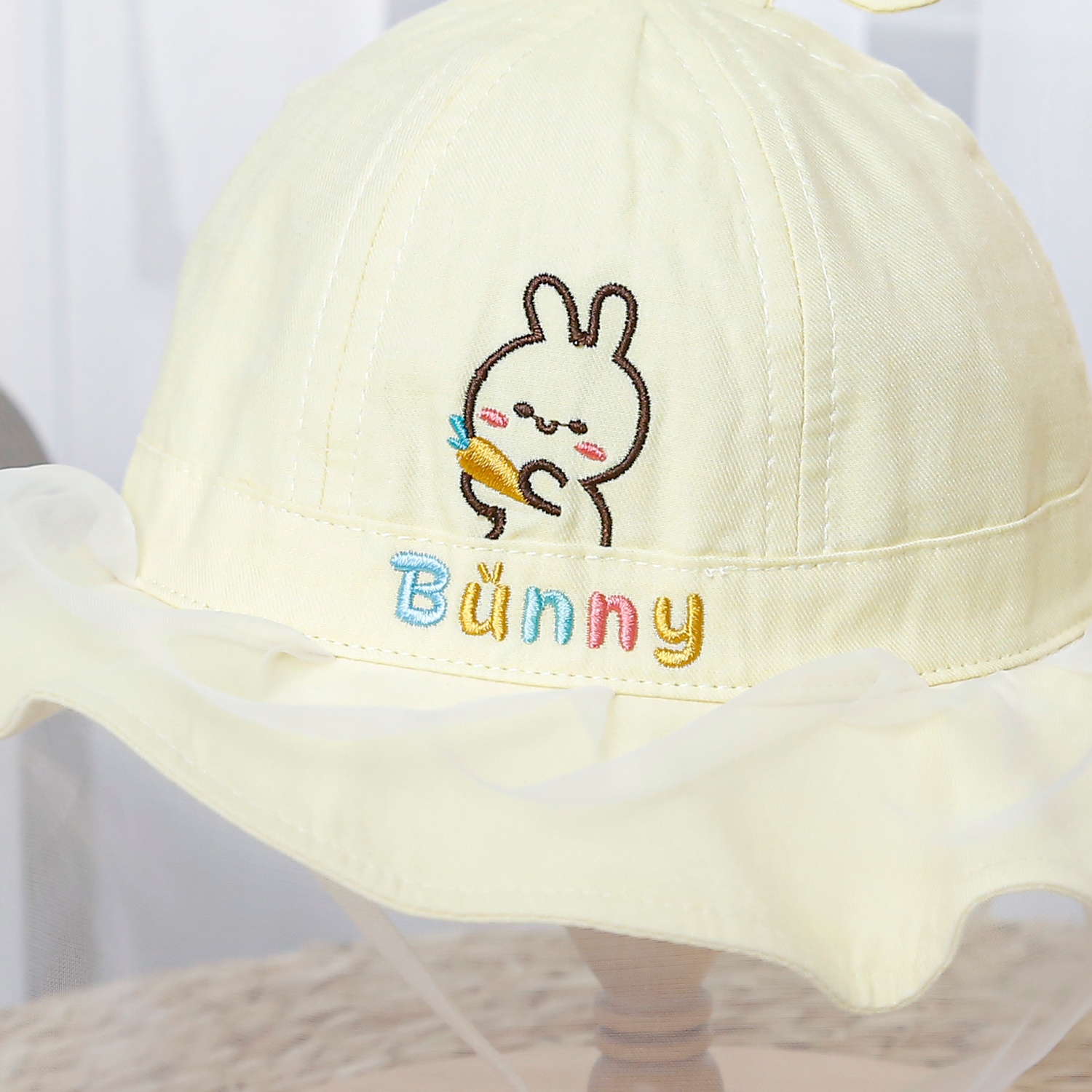 Mũ vành bé gái phủ voan Kidsplaza thêu bunny DN25 (Màu vàng) hình 2