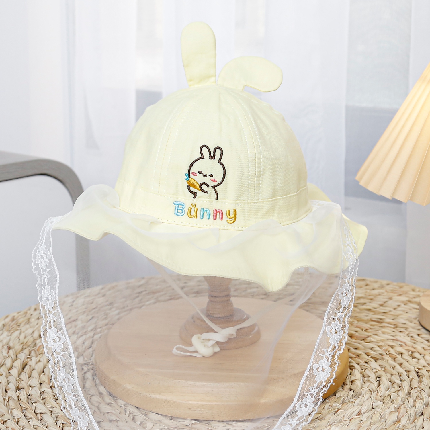 Mũ vành bé gái phủ voan Kidsplaza thêu bunny DN25 (Màu vàng) hình 1