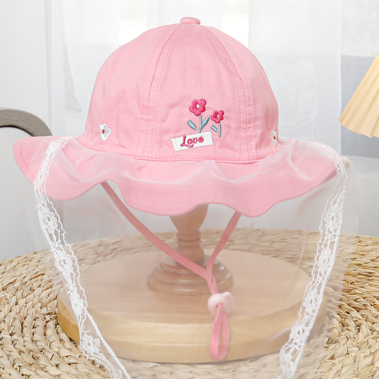 Mũ vành bé gái phủ voan Kidsplaza hoa DN25 (Màu hồng đậm) hình 1