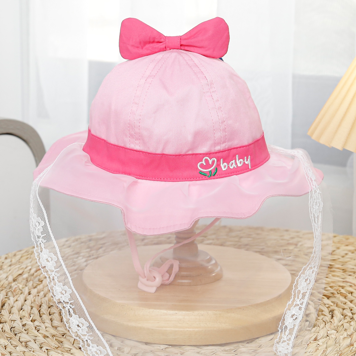 Mũ vành bé gái phủ voan Kidsplaza baby DN25 (Màu hồng đậm) hình 1