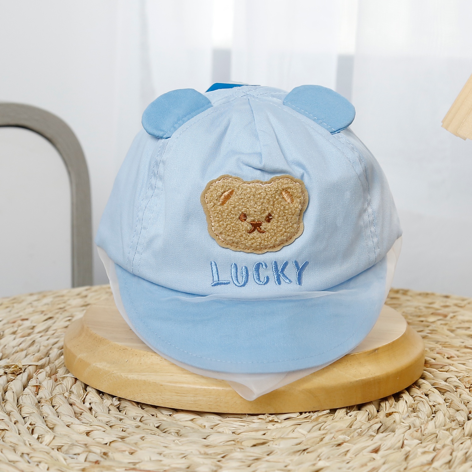 Mũ lưỡi phủ voan in hình gấu Kidsplaza DN25 (Màu xanh dương)