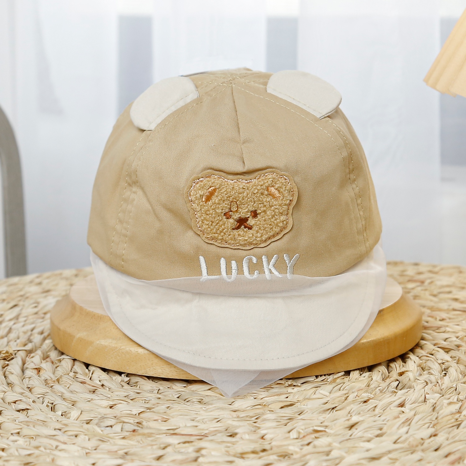 Mũ lưỡi trai phủ voan in hình gấu Kidsplaza DN25 (Màu be đậm)