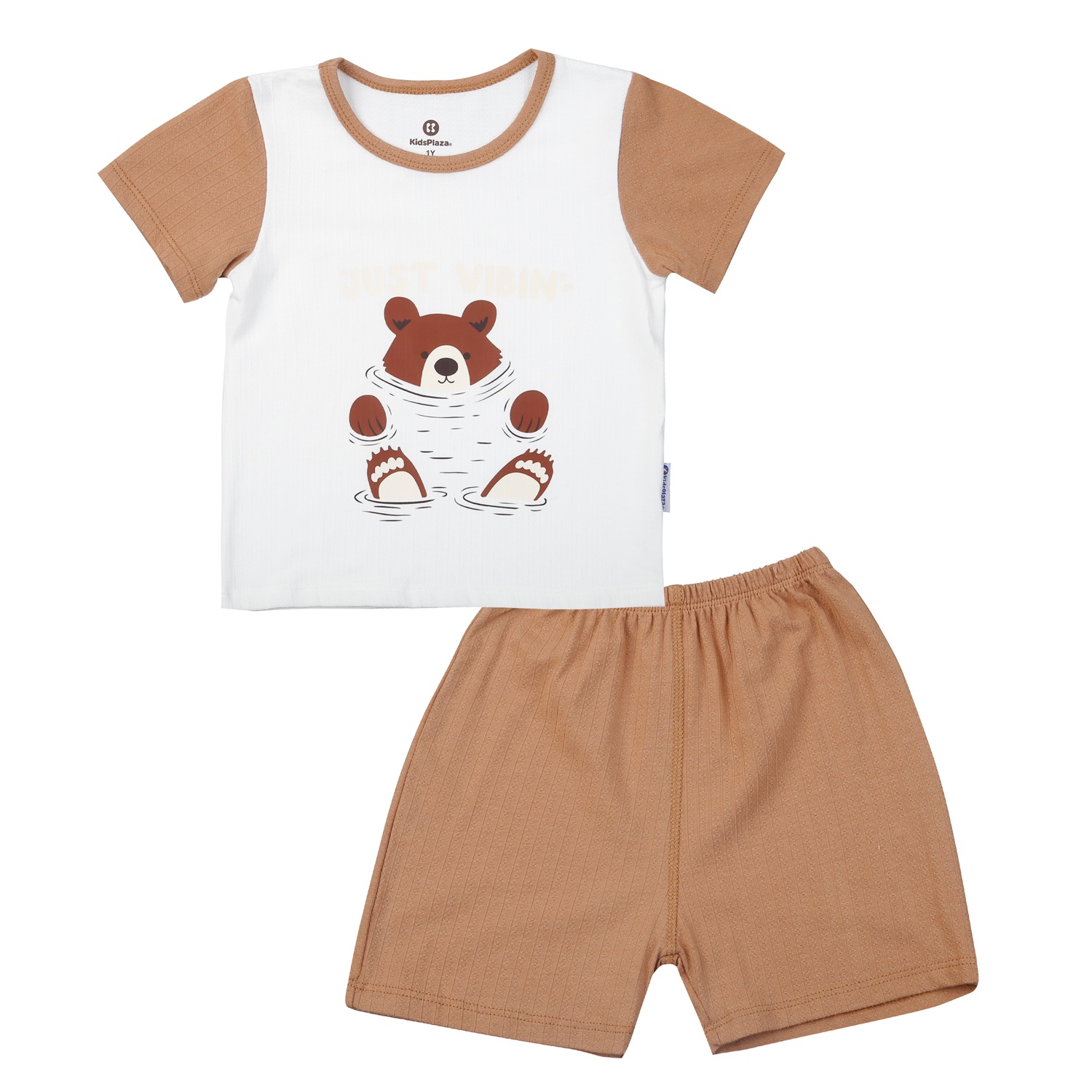 Bộ cộc bé trai KidsPlaza in gấu M25H (Nâu Trắng)