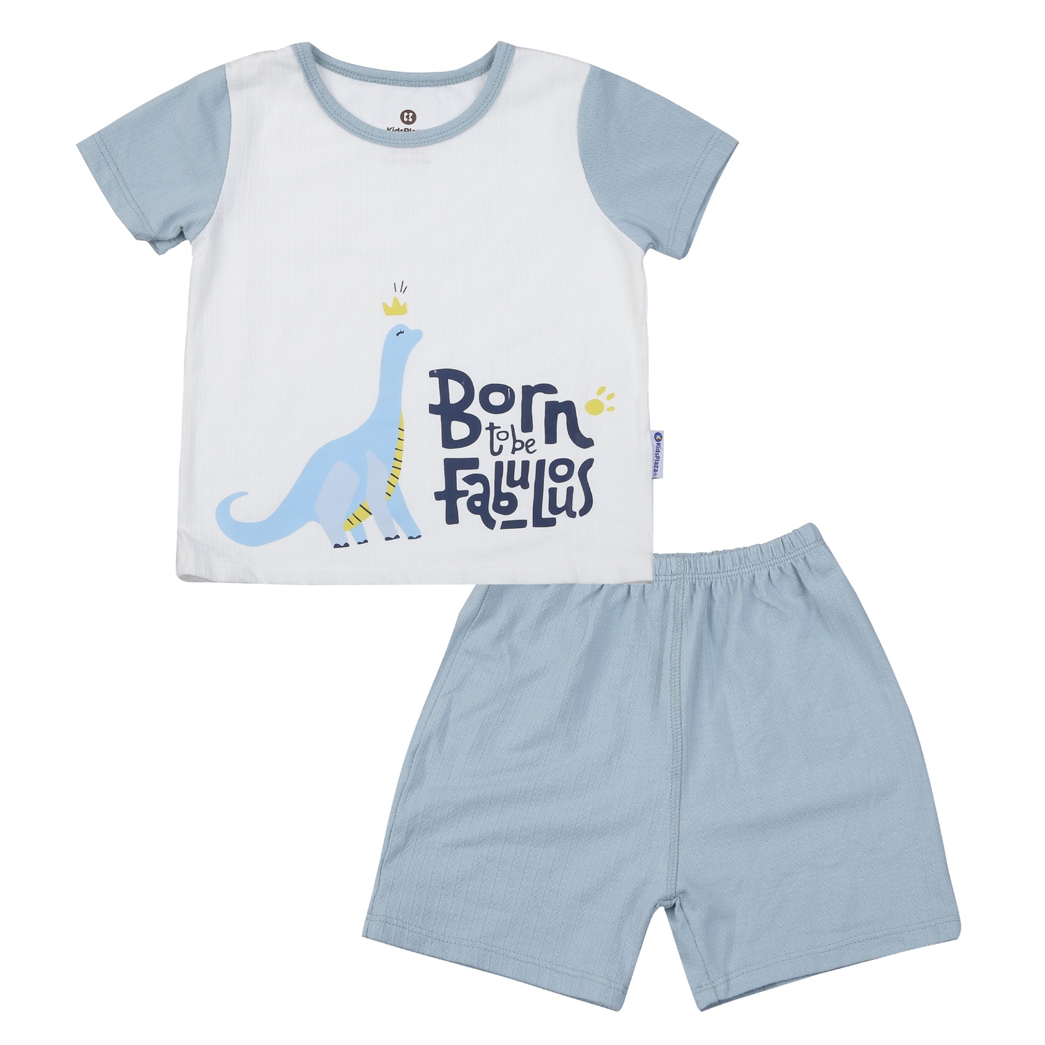 Bộ cộc bé trai KidsPlaza in khủng long cao M25H (Trắng Xanh)