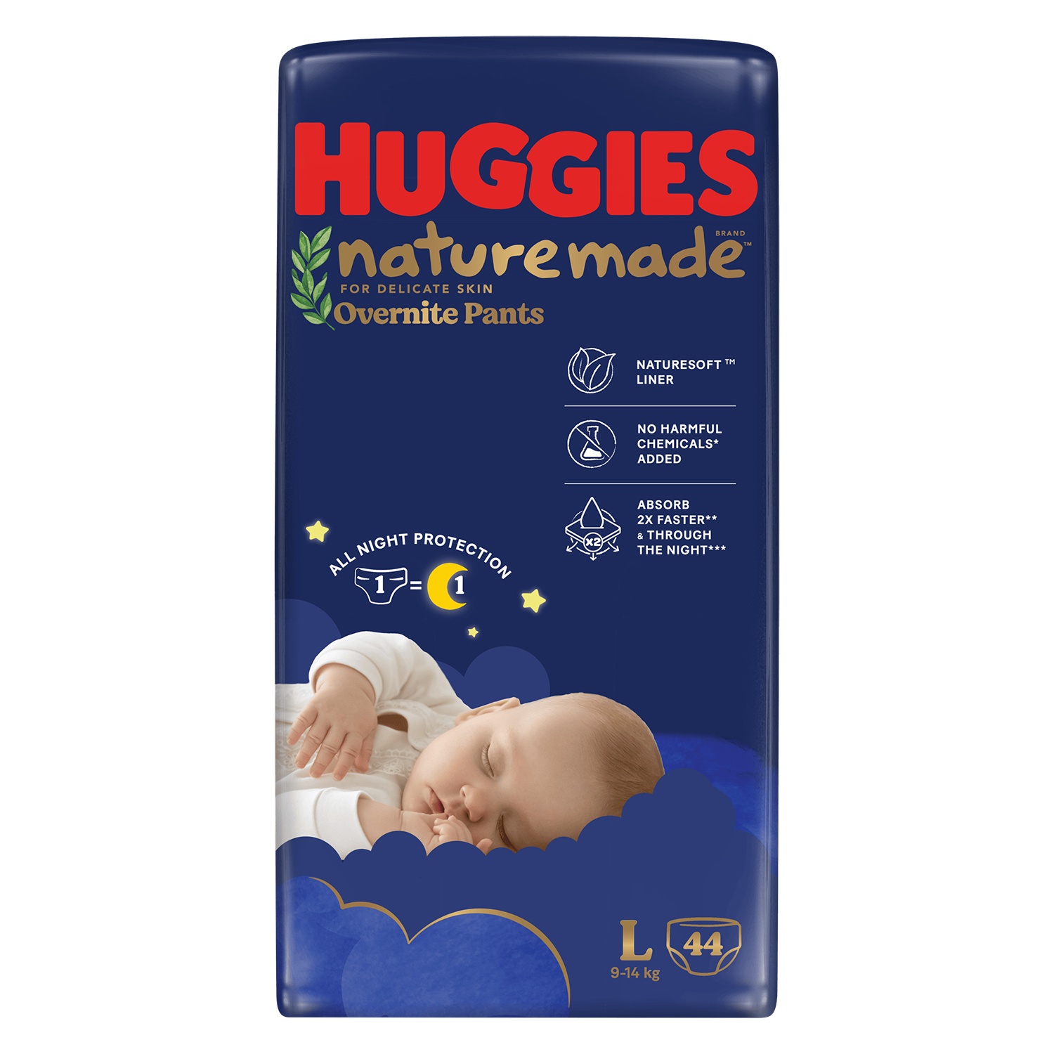 Bỉm/ tã quần Huggies Naturemade ban đêm size L44 (cho bé từ 9-14kg) - EC