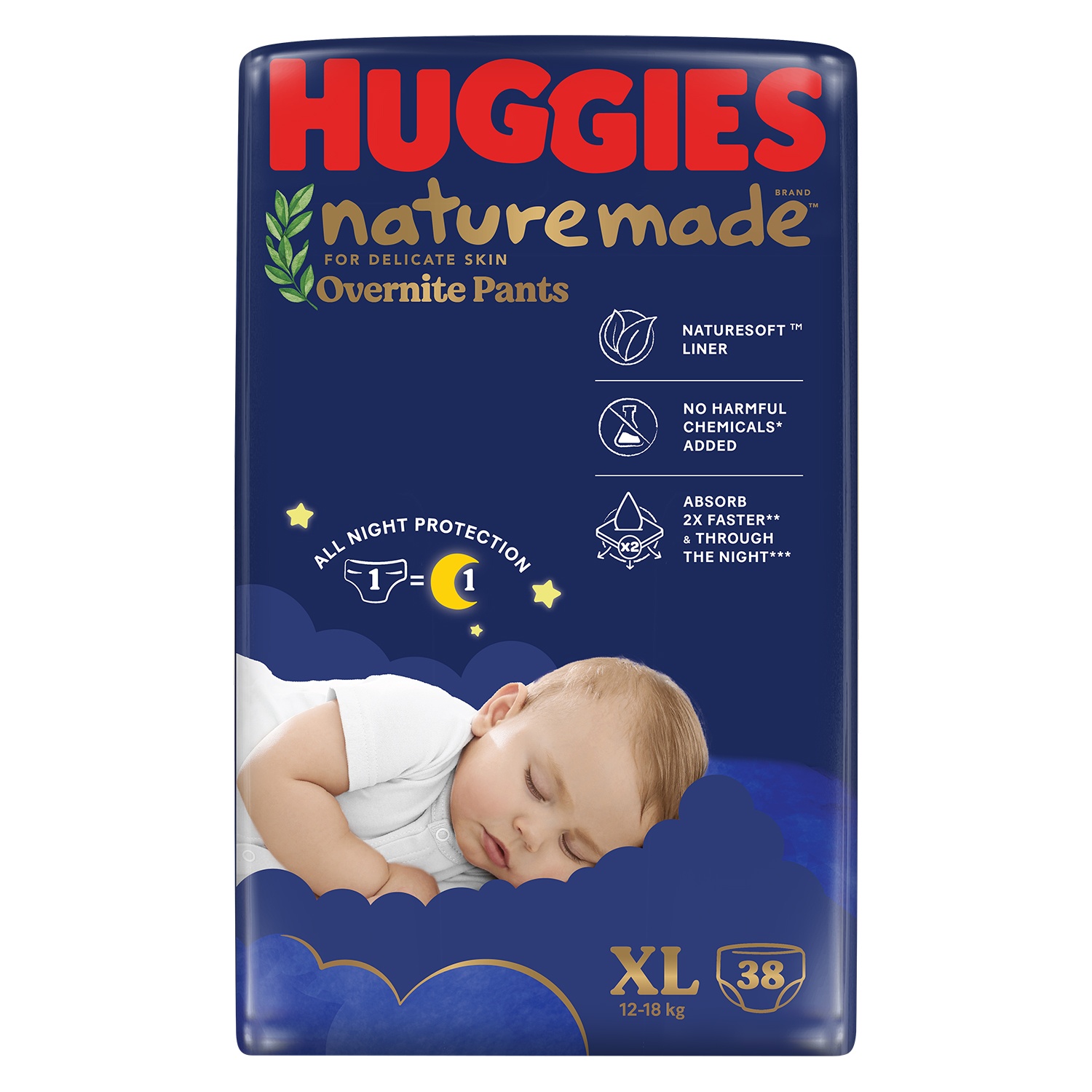 Bỉm/ tã quần Huggies Naturemade ban đêm size XL38 (cho bé từ 12-17kg) - EC