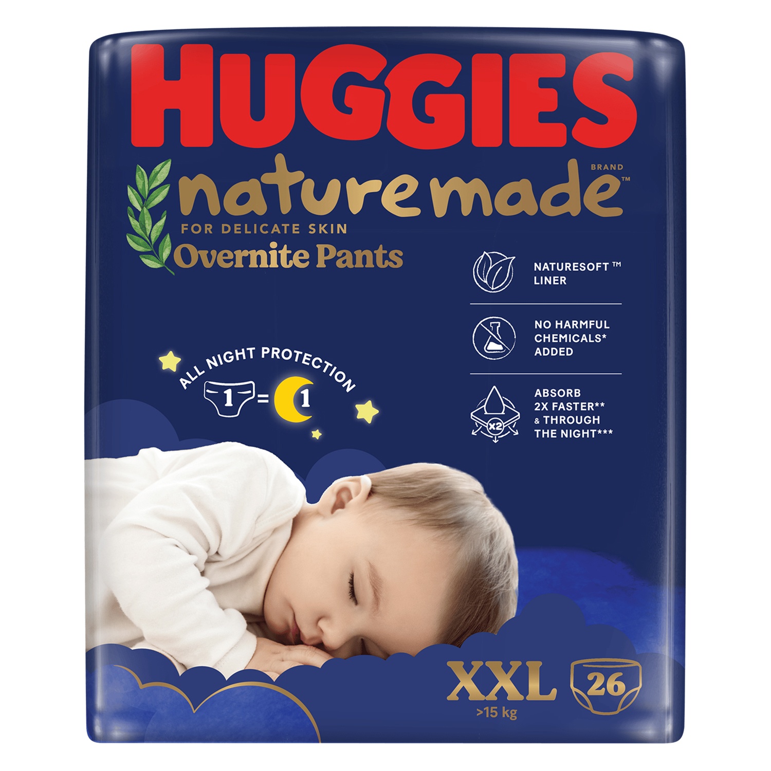 Bỉm/ tã quần Huggies Naturemade ban đêm size XXL26 (cho bé trên 15kg) - EC