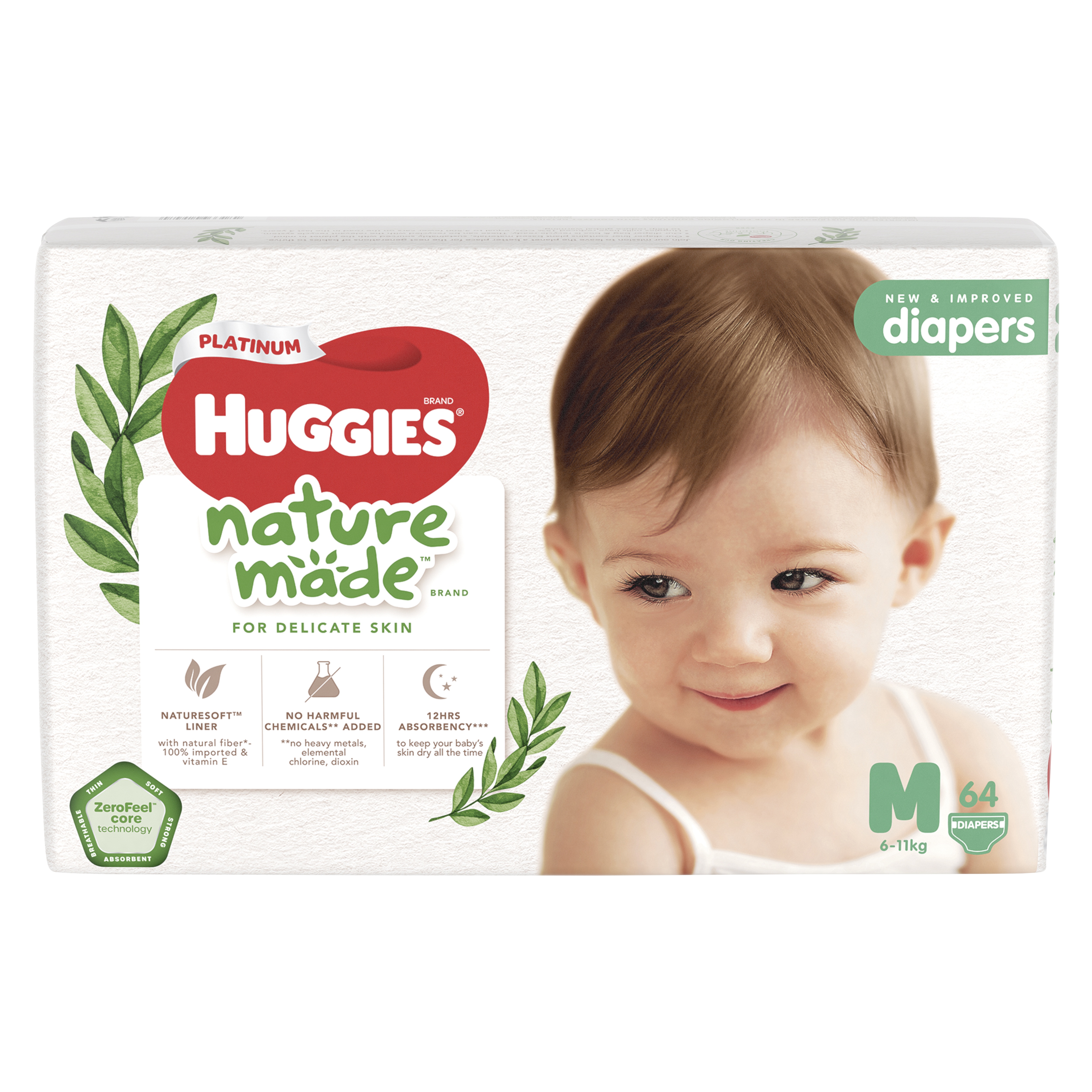 Bỉm/ tã dán Huggies Naturemade size M64 (cho bé từ 6 - 11 kg) - EC