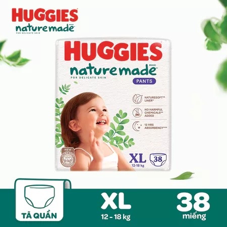 Bỉm/ tã quần Huggies Naturemade size XL38 (cho bé từ 12-17kg) - EC