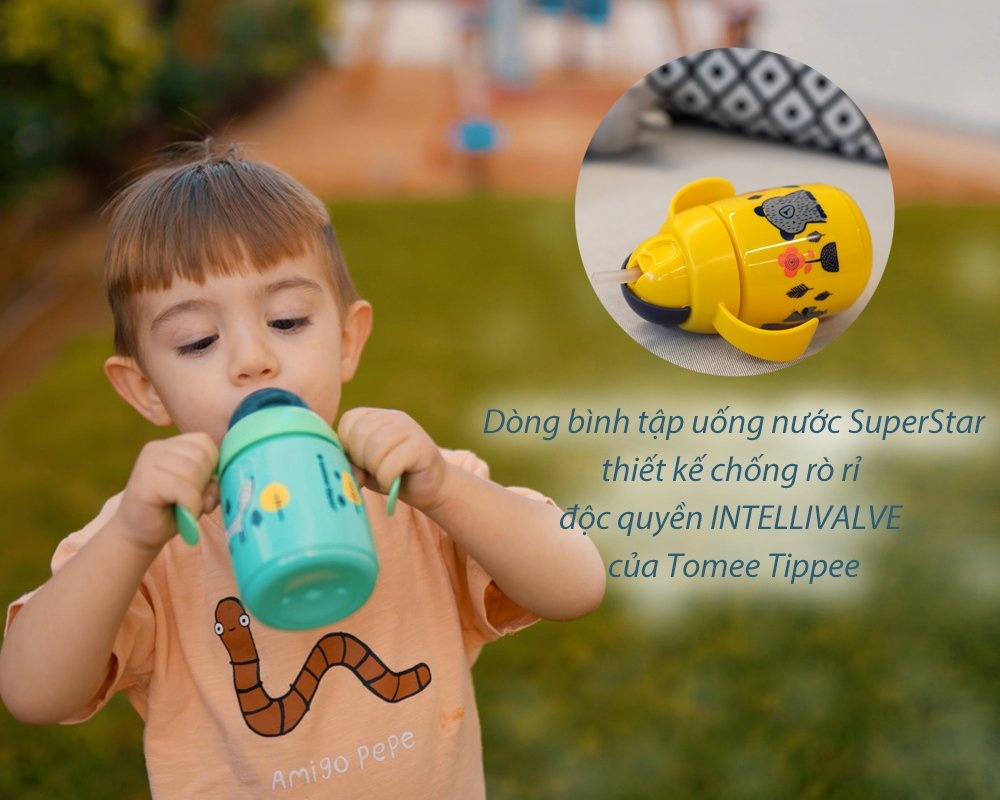 Bình tập uống nước có ống hút Tommee Tippee 300ml - Xanh hình 2