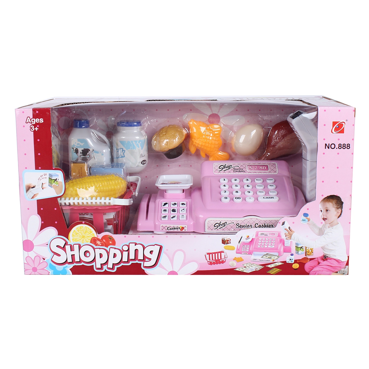 Đồ chơi máy tính tiền siêu thị màu hồng cho bé CY.888 hình 3