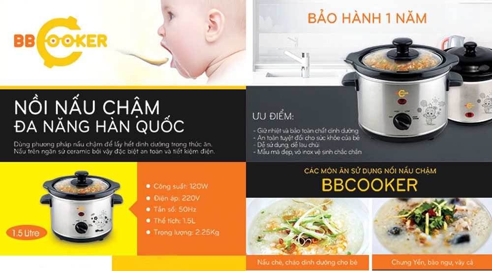 Nồi nấu cháo cho bé BBCooker Hàn Quốc loại to 1.5L hình 4