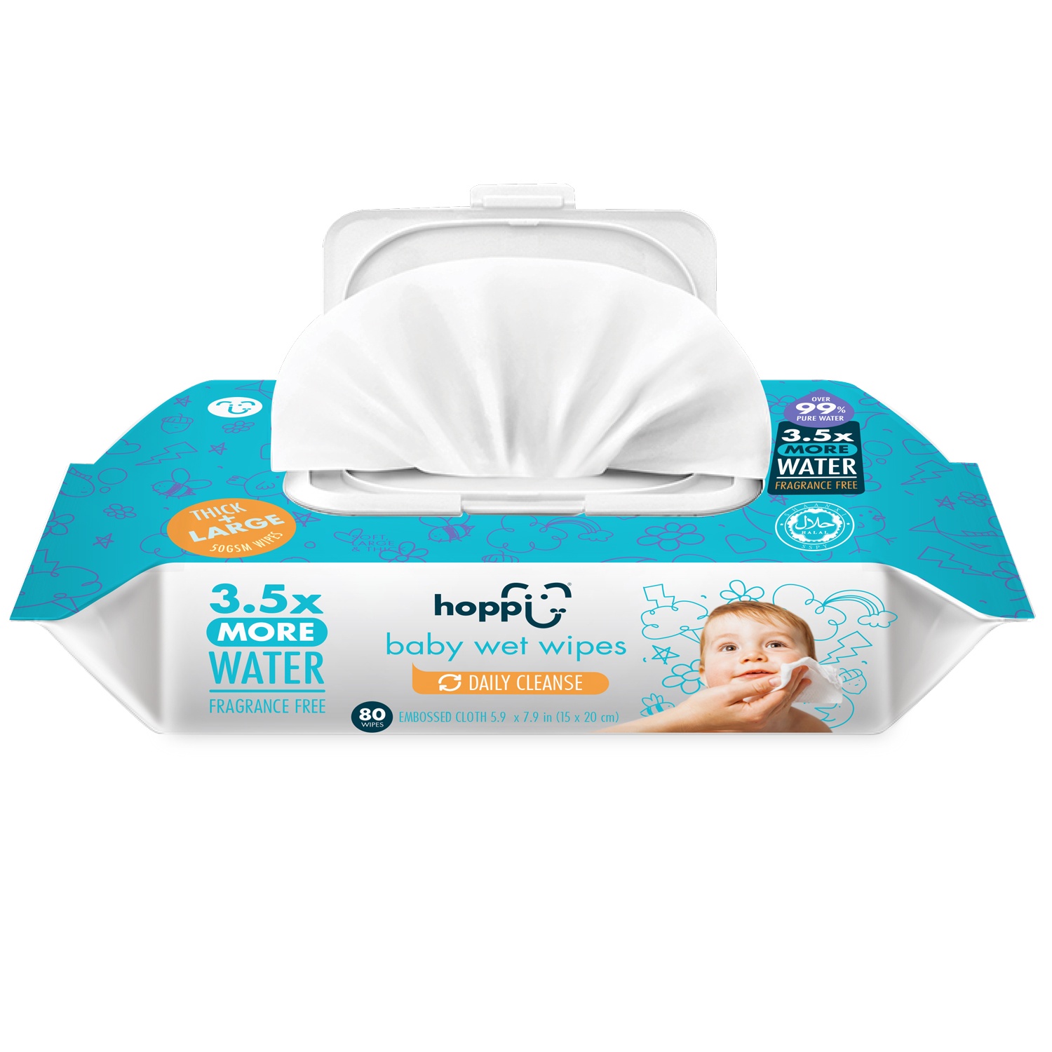 Khăn ướt tinh khiết Hoppi Daily cleanse 3.5x water 80 tờ