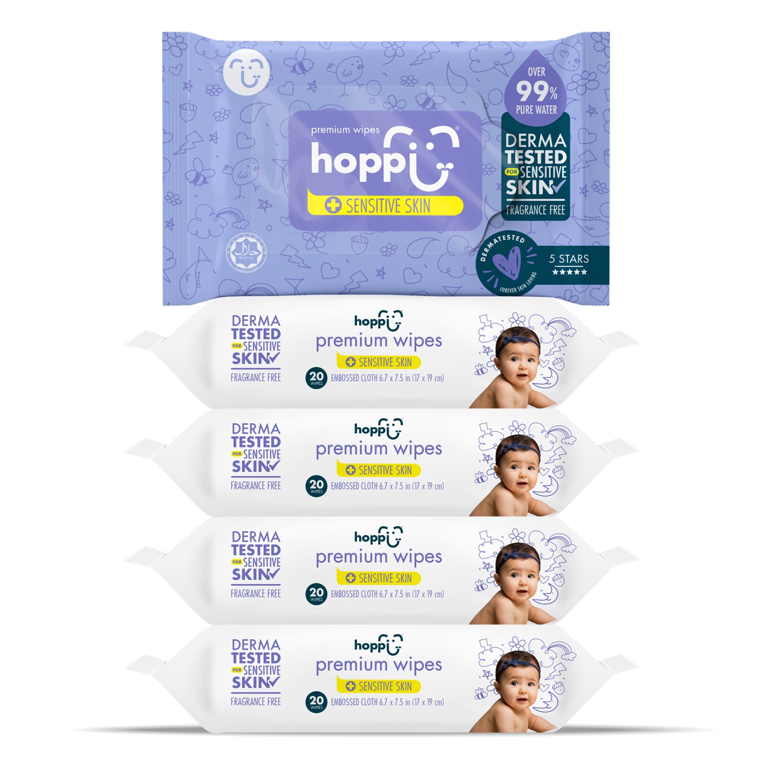 Khăn ướt tinh khiết Hoppi Premium 20 tờ