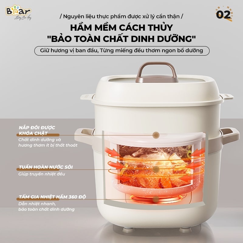 Nồi nấu chậm Bear New 1.6L SB-NNC16 hình 3