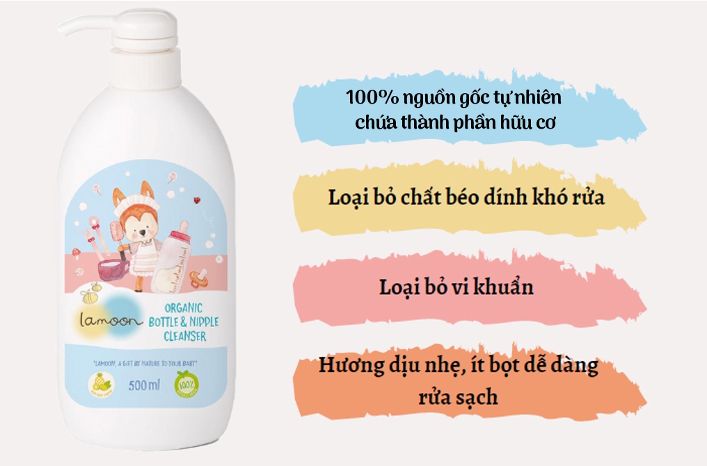Nước rửa bình sữa Organic Lamoon chai 500ml hình 2