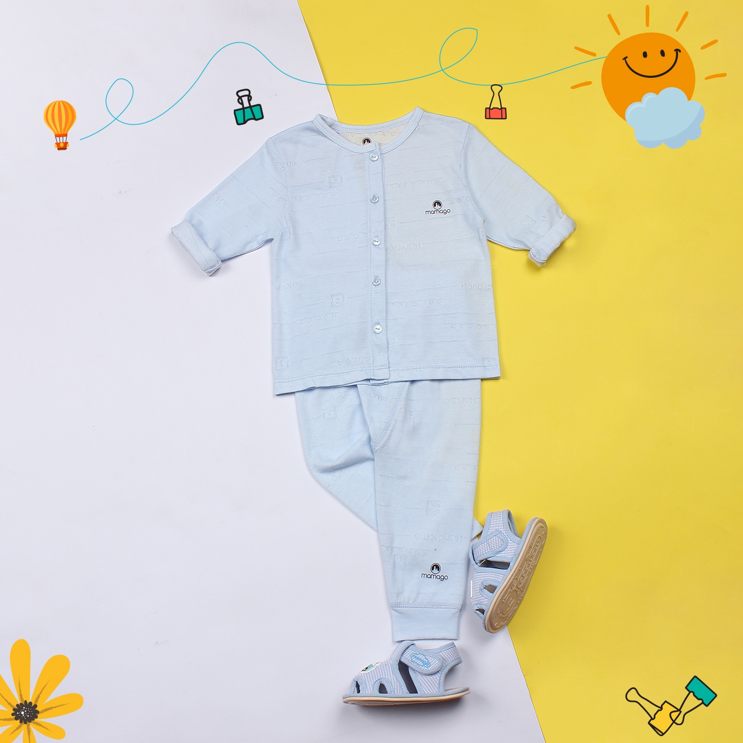 Bộ quần áo sơ sinh cài giữa cho bé Elias Mamago (Xanh) hình 1