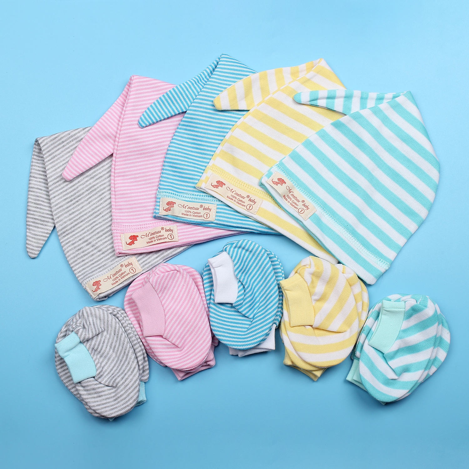 Bộ bao tay chân sọc màu + mũ hình cây thông MT19 Bộ bao tay chân sọc màu + mũ hình cây thông MT19 hình 1