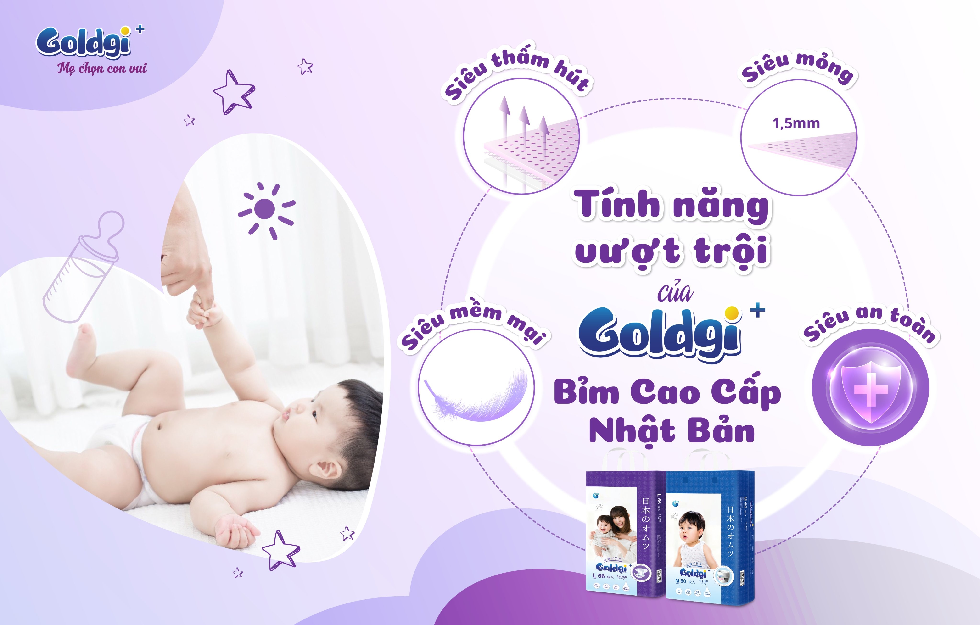 Bỉm - Tã dán Goldgi+ size S 84 miếng cho bé (4-8kg) hình 3