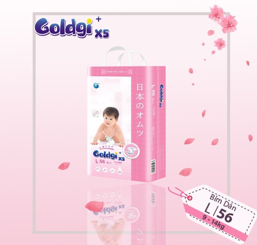 Bỉm - Tã dán Goldgi+ X5 size L 56 miếng (cho bé 9 - 14kg) hình 2
