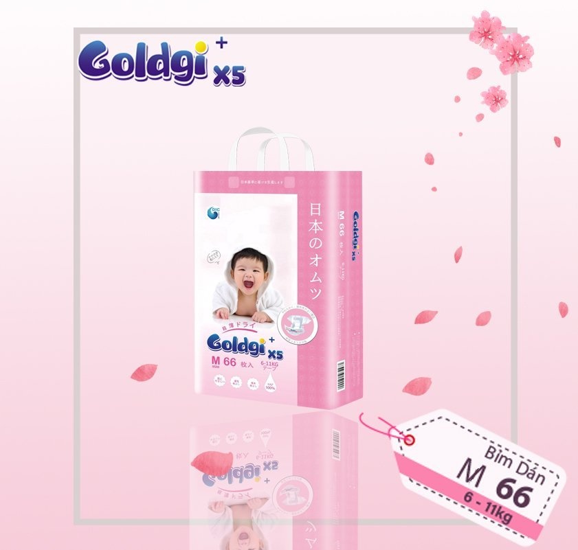 Bỉm - Tã dán Goldgi+ X5 size M 66 miếng (cho bé 6 - 11kg) hình 2