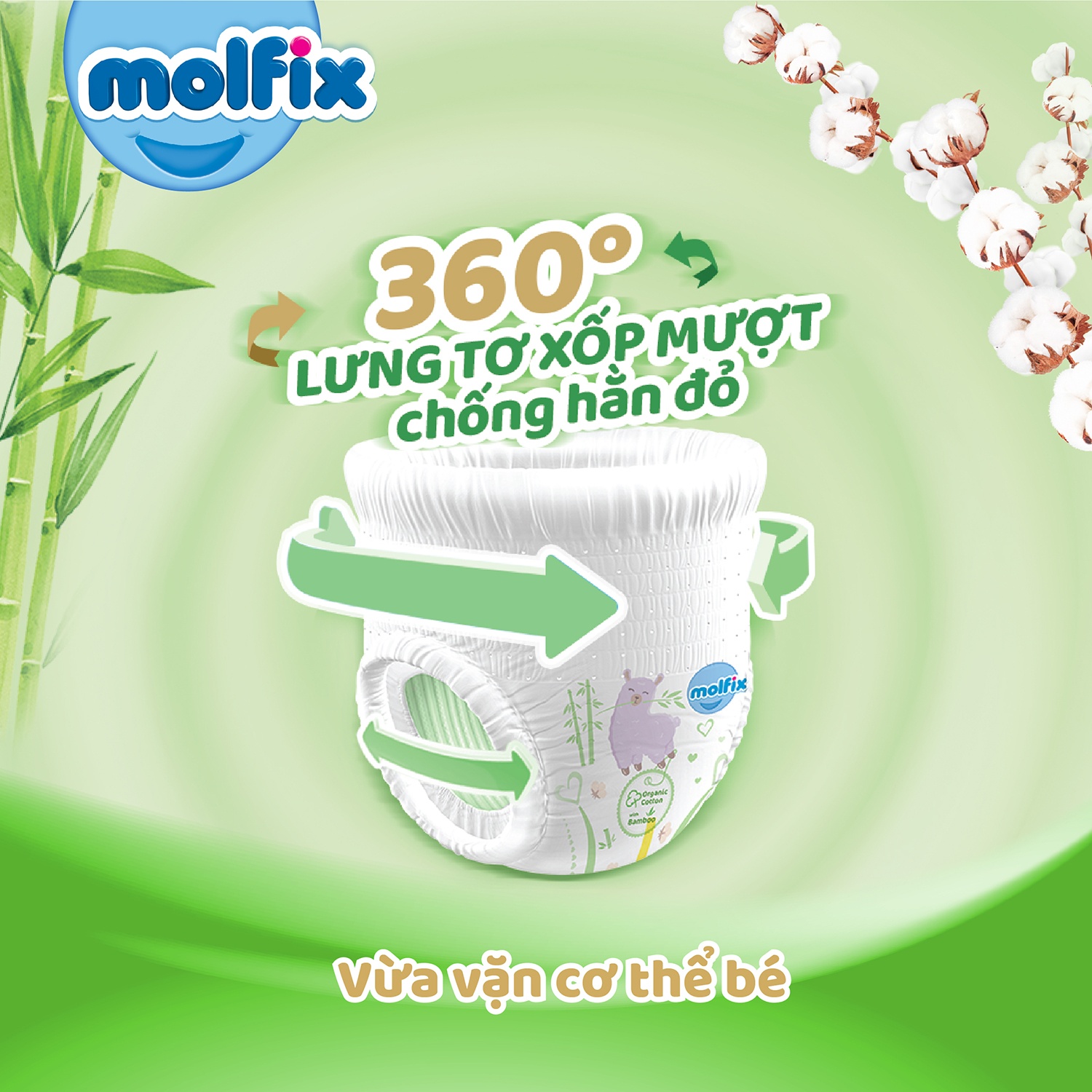 Tã Bỉm Molfix size XXL Super Jumbo được làm từ chất liệu thấm hút sợi tre và bông Organic tự nhiên