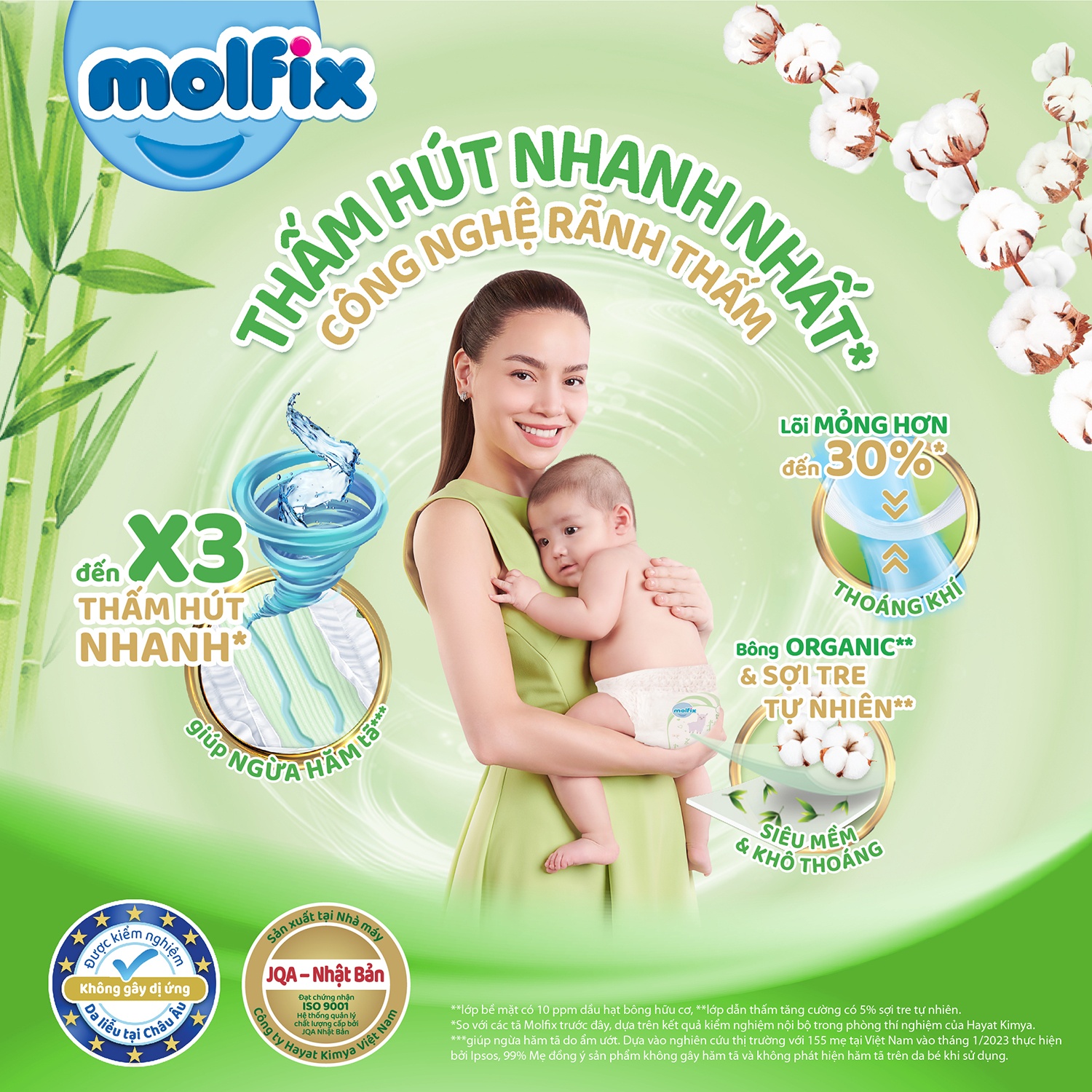 Bề mặt tã quần Molfix size XXL Super Jumbo mềm mịn cho bé yêu khô thoáng xuất cả ngày