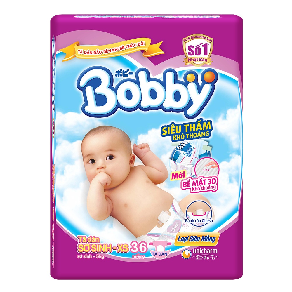 Bỉm - Tã dán Bobby size Newborn XS 36 miếng (cho bé ~ 5kg) hình 1