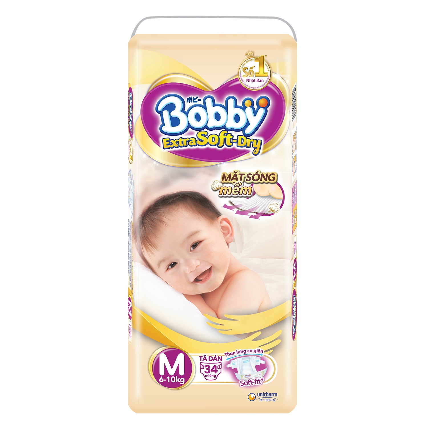 Bỉm - Tã dán Bobby Extra Soft Dry cao cấp size M 34 miếng (cho bé 6-10kg) hình 1