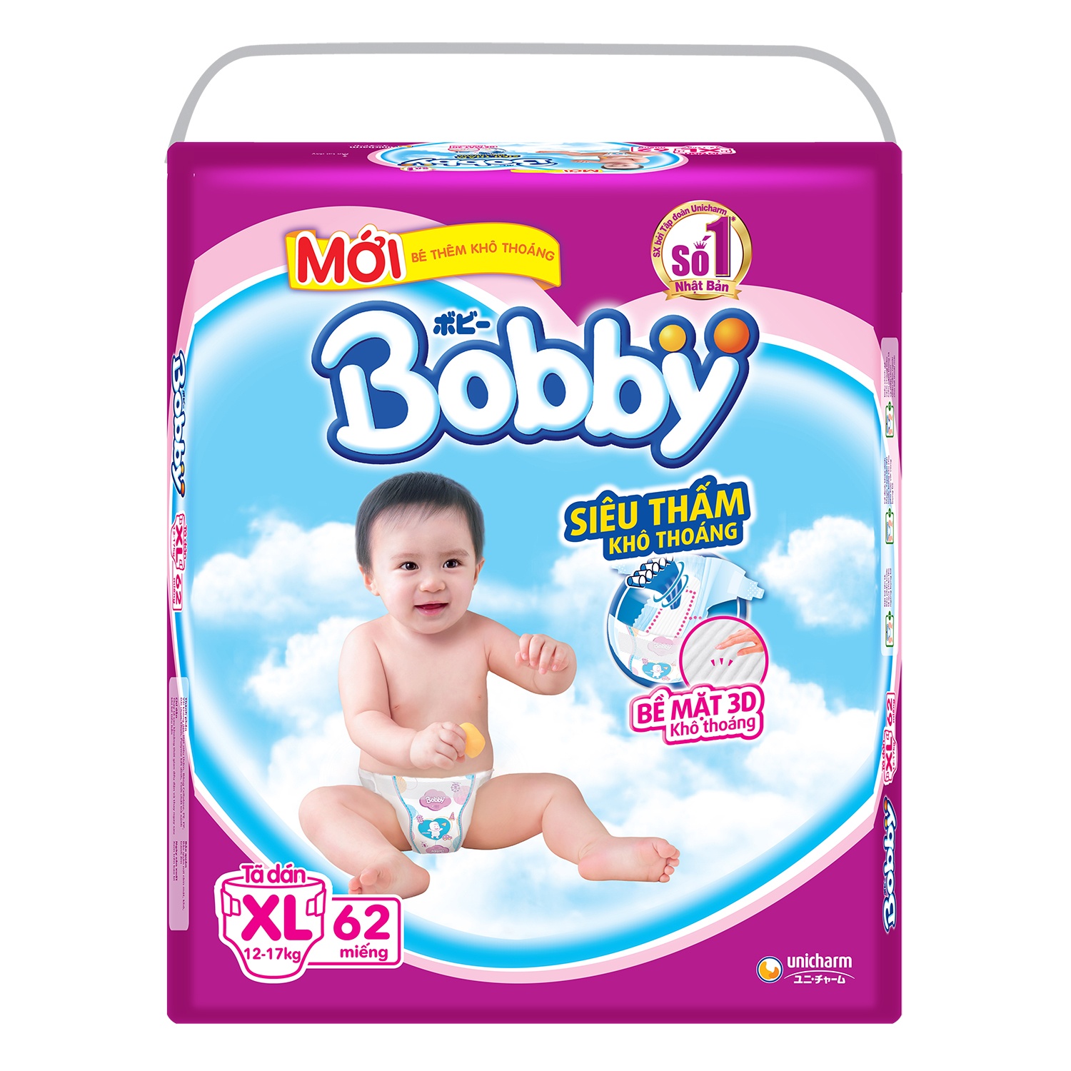 Bỉm tã dán Bobby siêu mỏng size XL 62 miếng hình 1