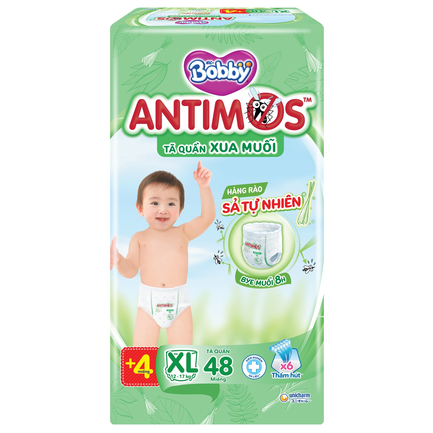 Tã quần Bobby Antimos Xua Muỗi Size XL 48 miếng (cho bé 12-17kg) hình 1