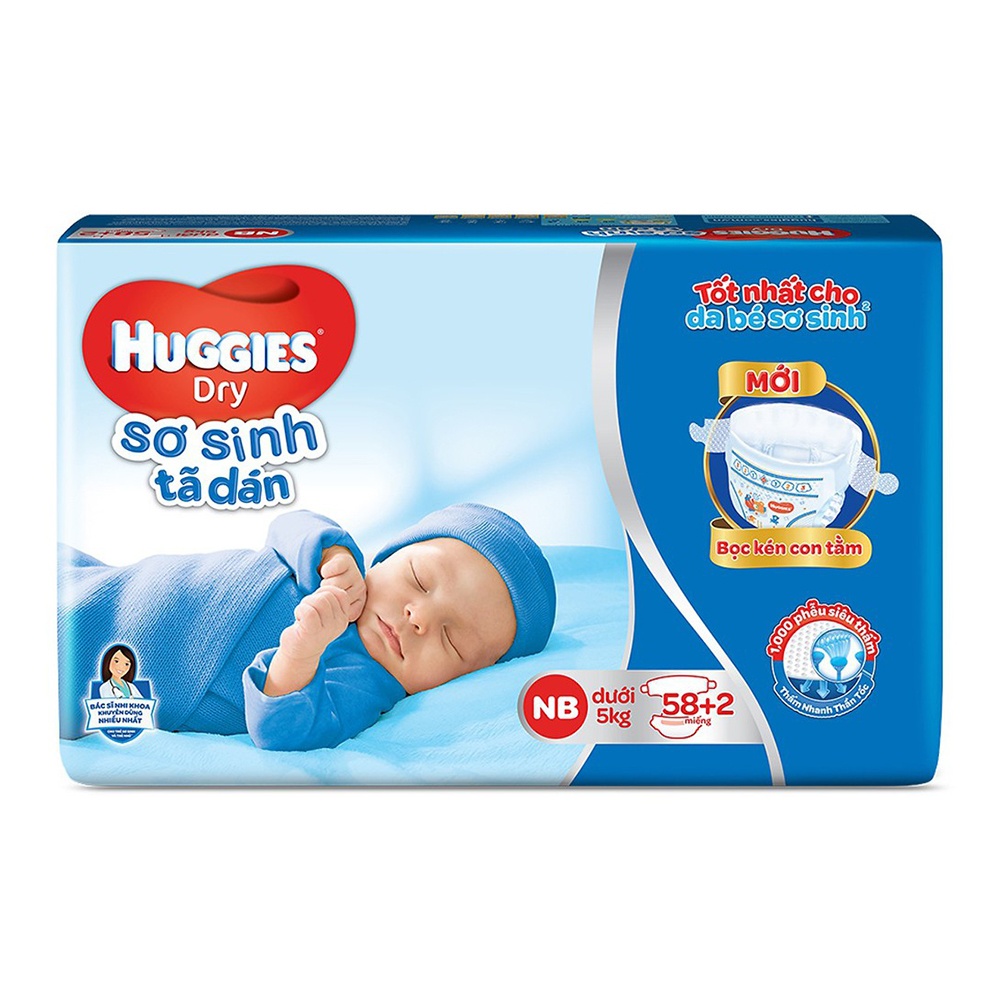 Bỉm - Tã dán Huggies Size NewBorn 58+2 miếng (Cho bé dưới 5kg) hình 1