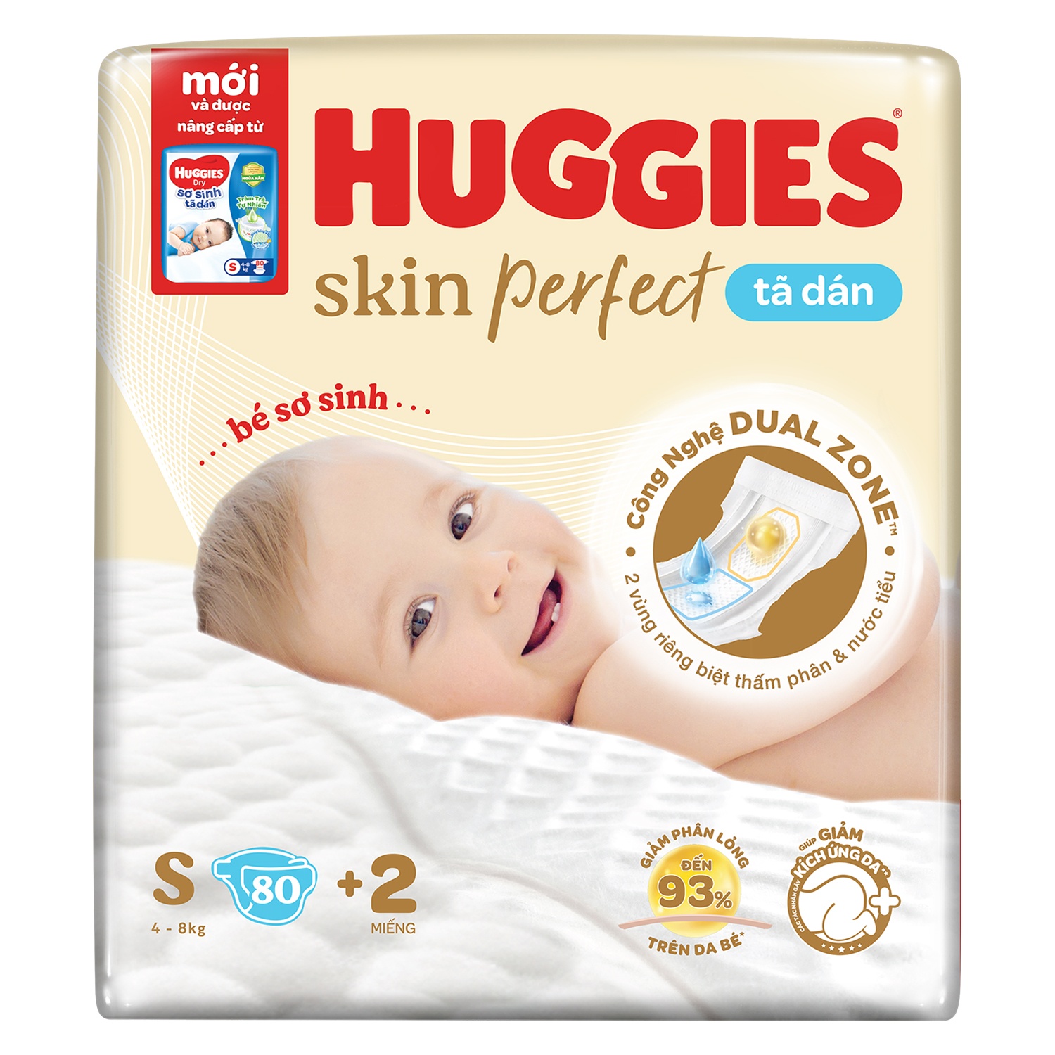 Bỉm - Tã dán Huggies Size S 80 miếng (Cho bé từ 4-8kg) hình 1