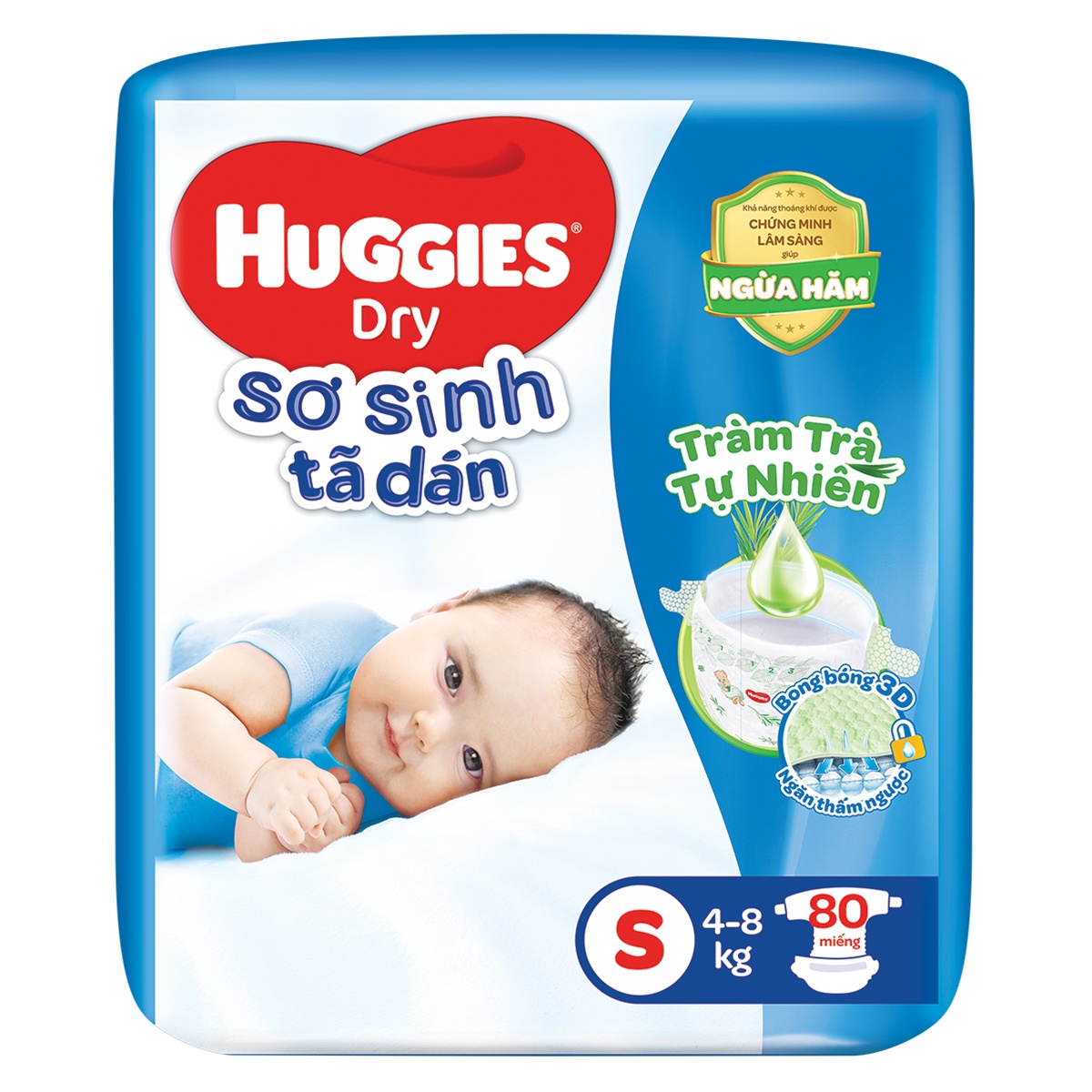 Bỉm - Tã dán Huggies Size S 80 miếng (Cho bé từ 4-8kg) hình 2