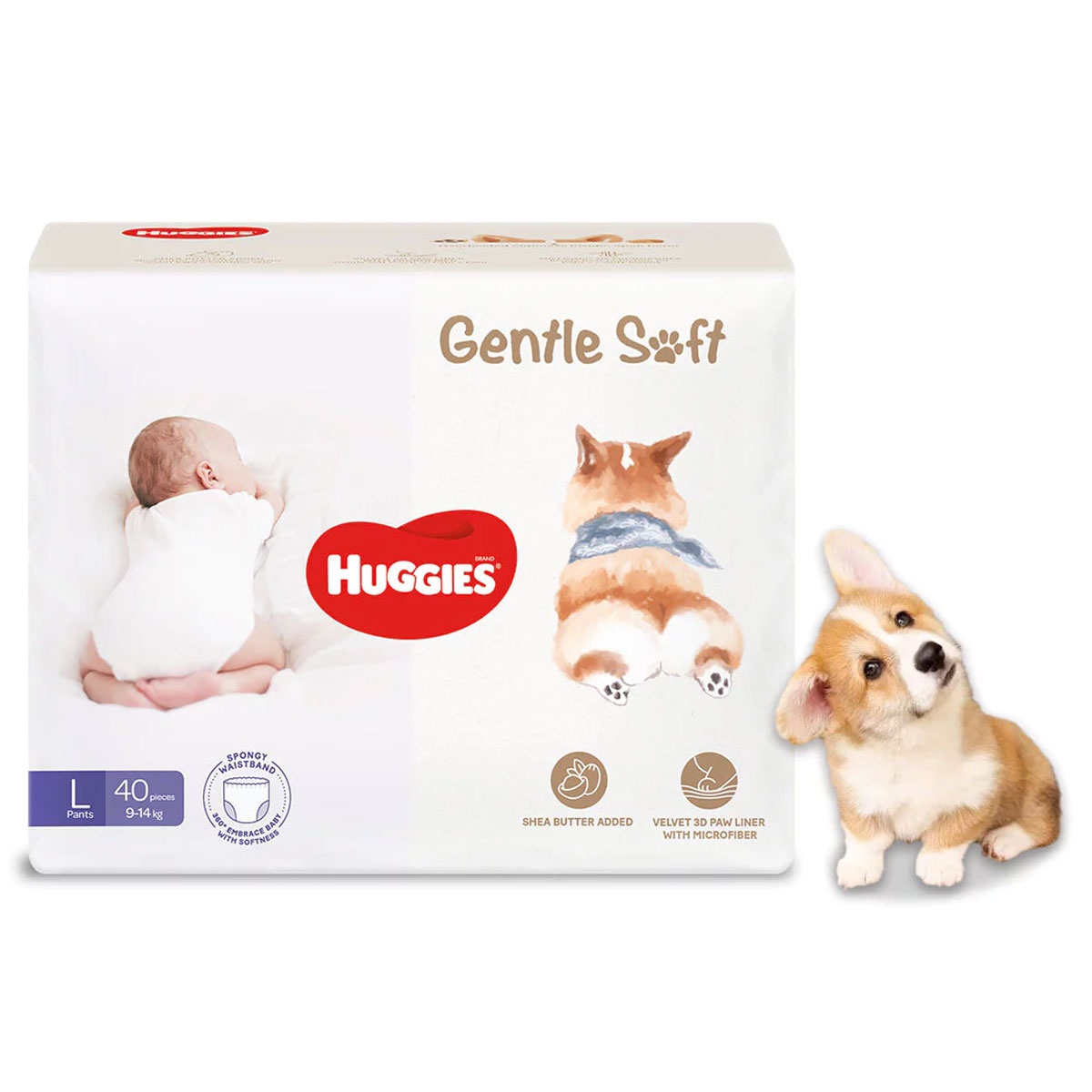 Bỉm - Tã quần Huggies Gentle Soft Corgi size L 40 miếng (cho bé từ 9-14kg)
