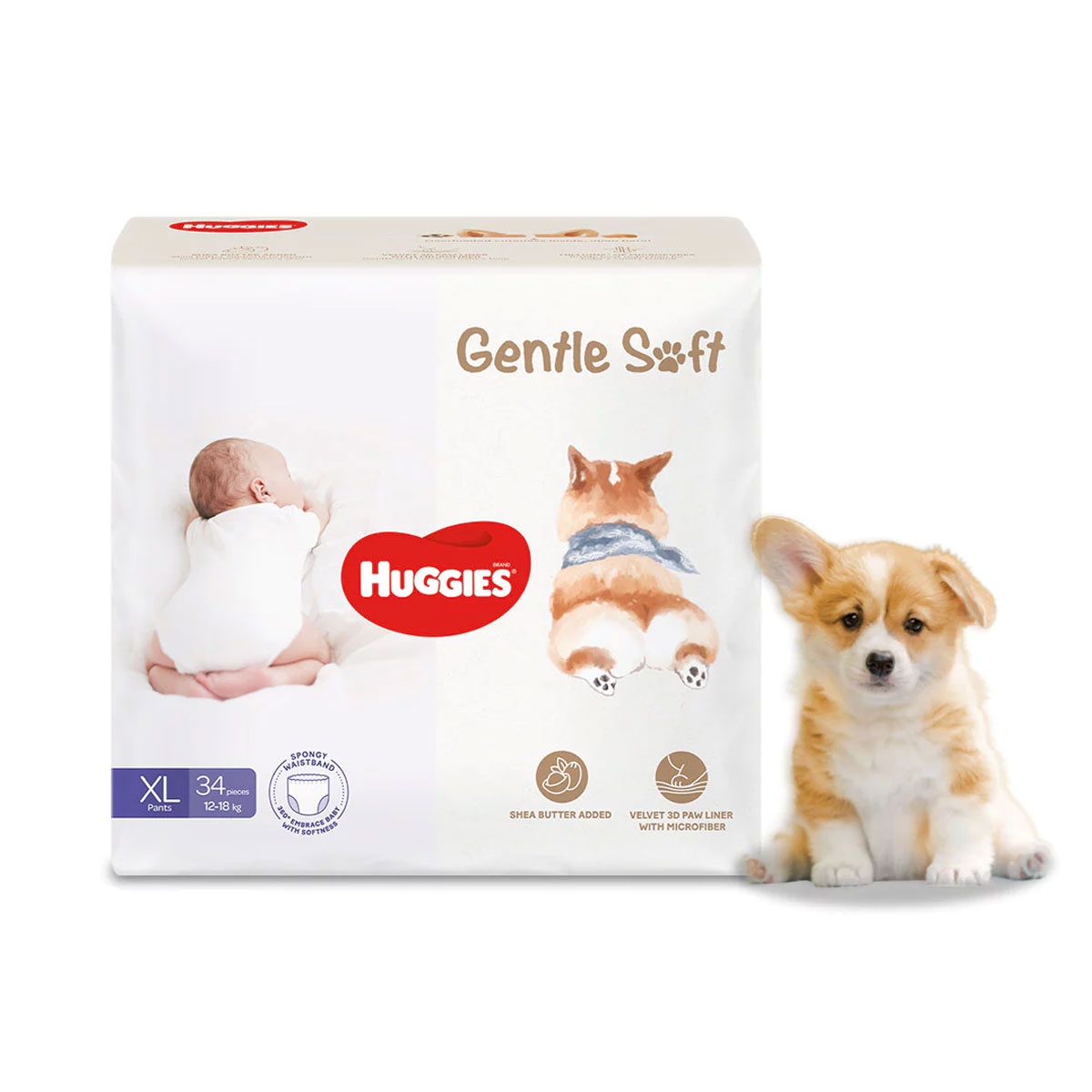 Bỉm - Tã quần Huggies Gentle Soft Corgi size XL 34 miếng (cho bé từ 12-18kg) hình 1