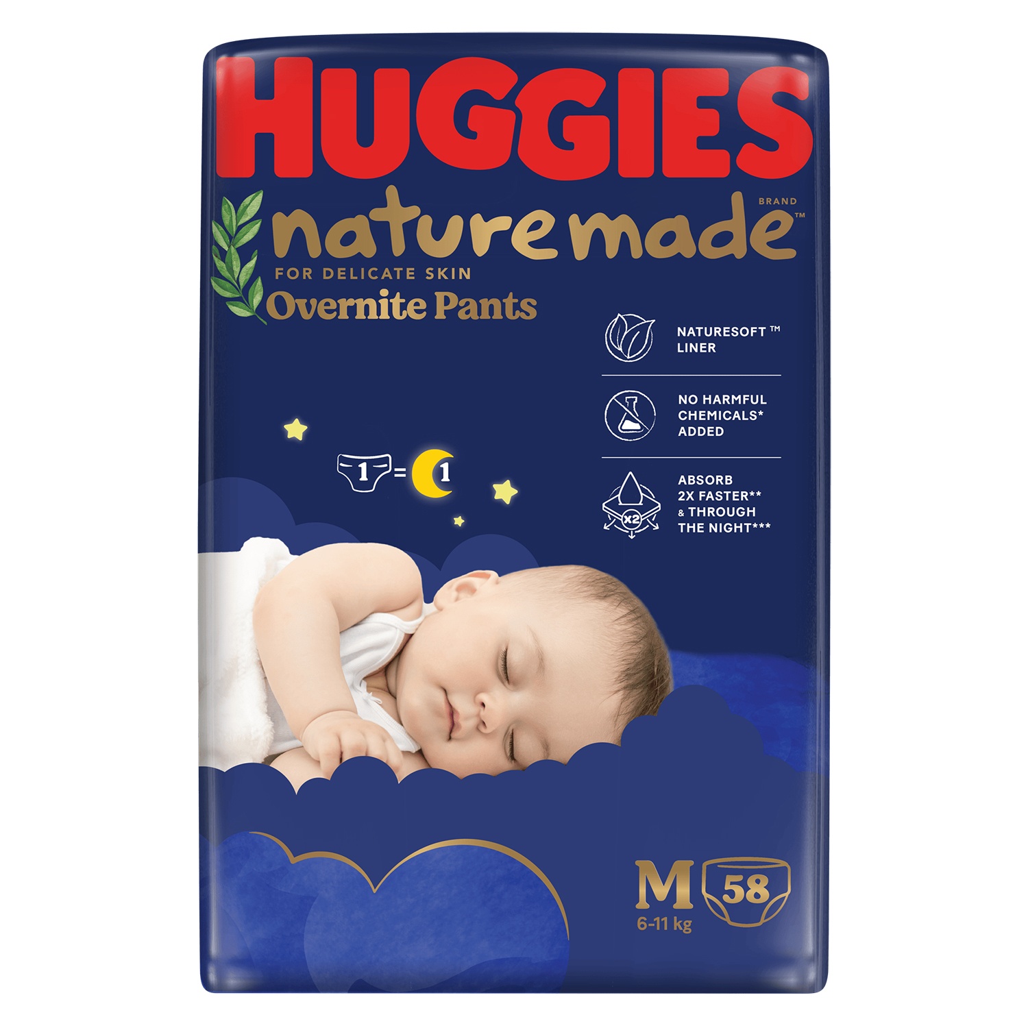 Bỉm/ tã quần Huggies Naturemade ban đêm size M58 (cho bé từ 6-11kg) - EC 2