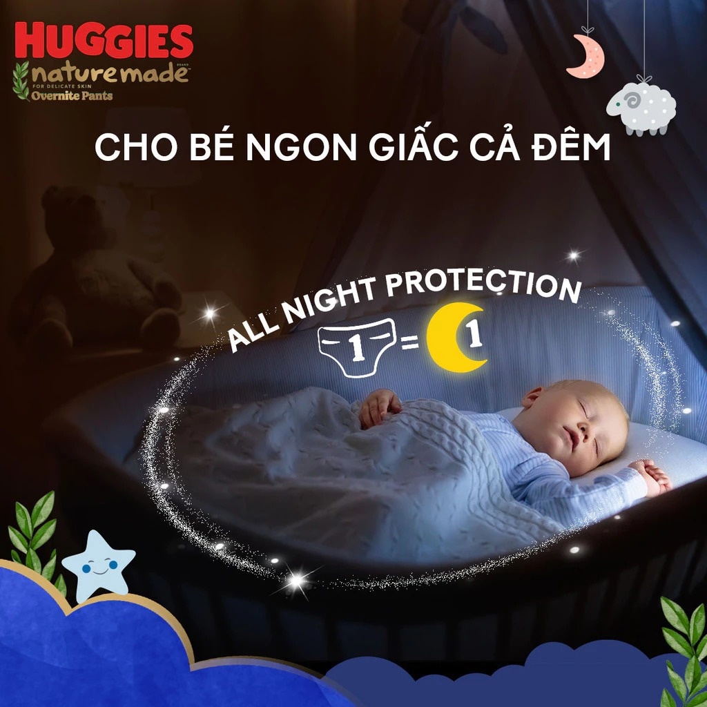 Bỉm/ tã quần Huggies Naturemade ban đêm size L44 (cho bé từ 9-14kg) - EC